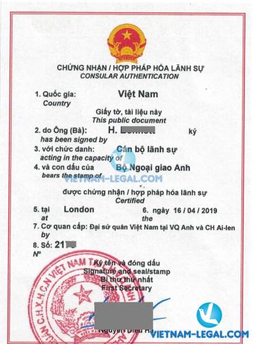 Legalization Result of UK Police Certificate for use in Vietnam, April ...